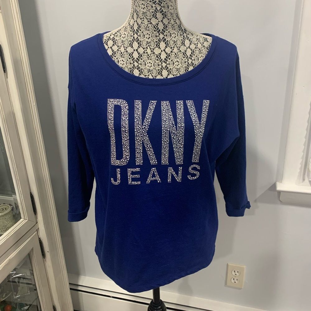 DKNY Brilliant Blue 3/4 Sleeve Boxy Sweatshirt